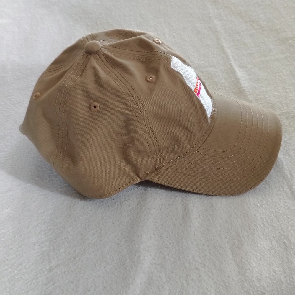 Dunkin Donuts Hat Cap Strap Back One Size Tan Cotton Twill Coffee Bottle - Picture 3 of 12